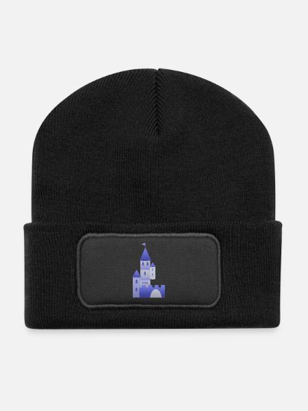 Burg Ritter Schloss Türme Festung Ritterburg Mauer - Recycelte Patch Beanie - Schwarz