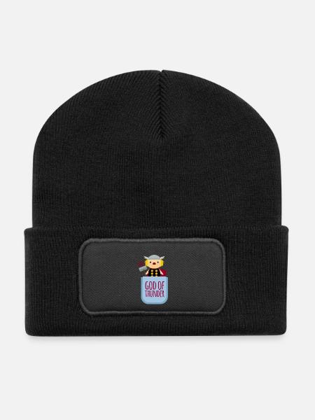 Thor Thunder god God of Thunder breast pocket baby - Recycled Patch Beanie - black