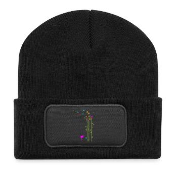 Frühling Flamingo Blumen Schmetterlinge - Recycelte Patch Beanie - Schwarz - Vorne