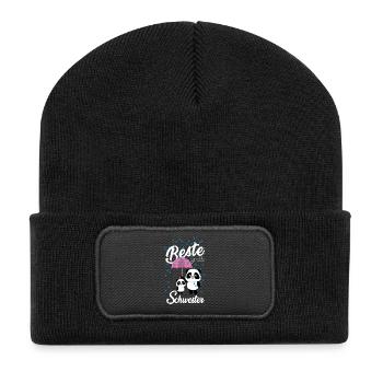 Beste große Schwester Panda Geschwister Mädchen - Recycelte Patch Beanie - Schwarz - Vorne