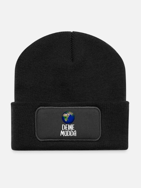 Weltkugel Schriftkunst Motiv - Recycelte Patch Beanie - Schwarz