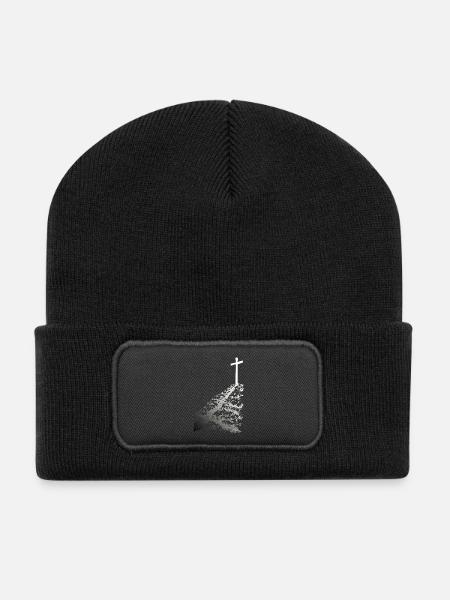 Croix blanche avec ombre - Beanie recyclé à patch - noir