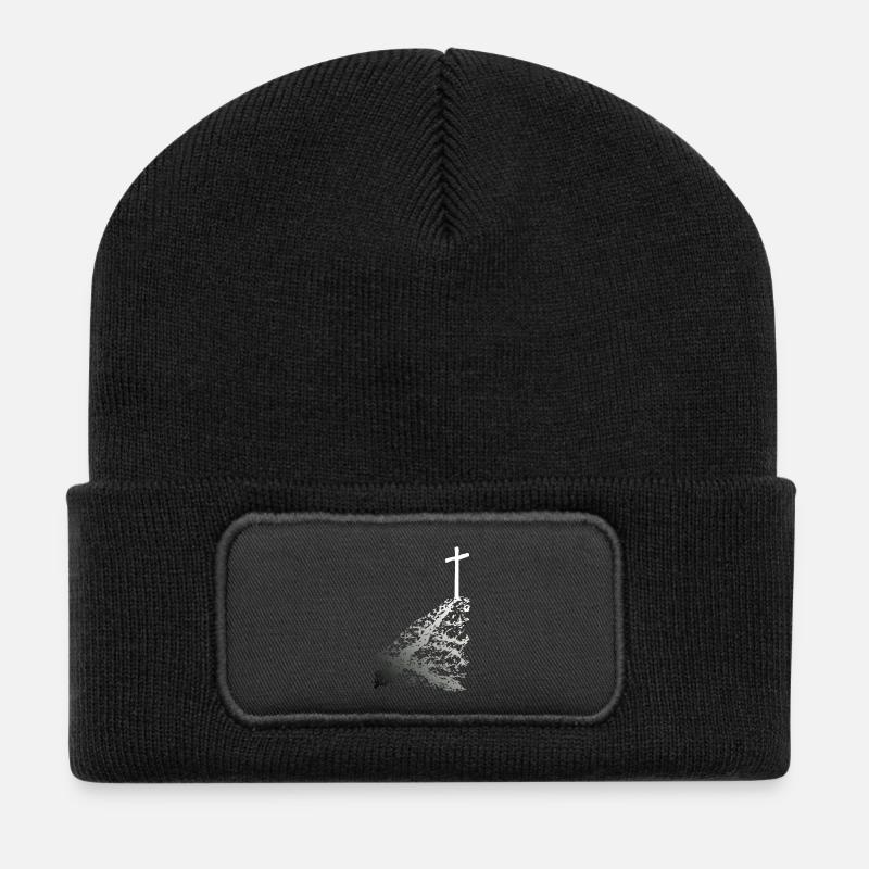 White cross with shadow - Recycled Patch Beanie - black