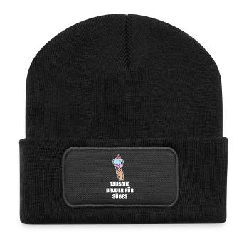 Eis Humorvoll Statement Süßigkeiten Nachspeise - Recycelte Patch Beanie - Schwarz - Vorne