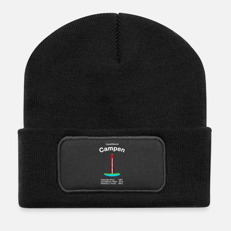 Leuchtturm Campen an der Ems Nordsee Handzeichnung - Recycelte Patch Beanie - Schwarz