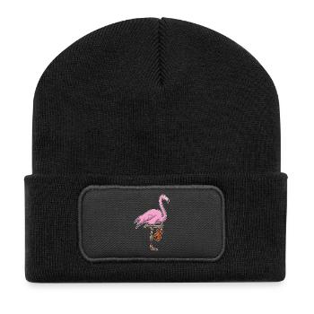Flamingo Musiker Gitarre Musik - Recycelte Patch Beanie - Schwarz - Vorne