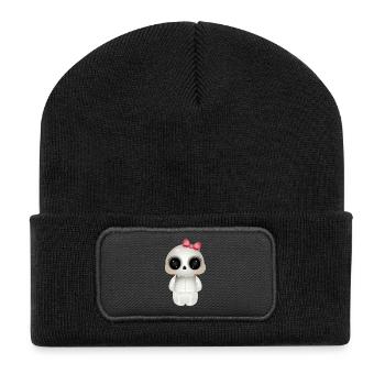 niedlicher Skull mit rosa Schleife - Recycelte Patch Beanie - Schwarz - Vorne