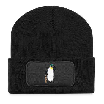 Pinguin Baseball Baseballschläger - Recycelte Patch Beanie - Schwarz - Vorne