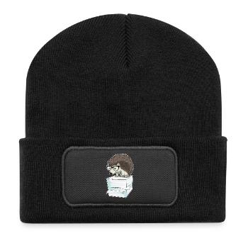 Igel Sekretärin Papierstapel Büro - Recycelte Patch Beanie - Schwarz - Vorne