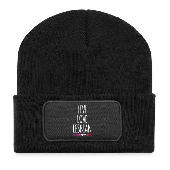 Vivre. Amour. Lesbienne. - Beanie recyclé à patch - noir - Devant