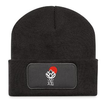 White Lotus and Red Sun - Recycled Patch Beanie - dark grey - Front