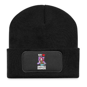 Ich Liebe Anime Ramen Herz Statement Manga - Recycelte Patch Beanie - Schwarz - Vorne