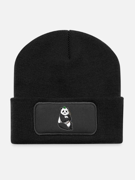 Panda Bogenschütze Bogen - Recycelte Patch Beanie - Schwarz