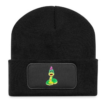 Schlange Geburtstag Kuchen - Recycelte Patch Beanie - Schwarz - Vorne