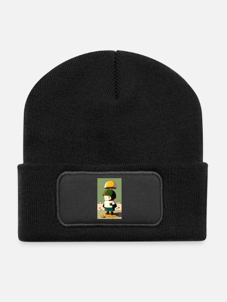 Pilz-Pilz-Charakter - Recycelte Patch Beanie - Schwarz