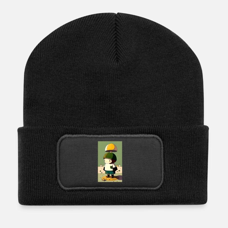 Pilz-Pilz-Charakter - Recycelte Patch Beanie - Schwarz