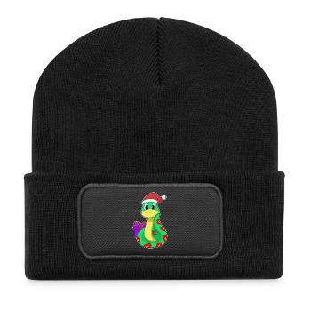 Snake Christmas Santa Hat - Recycled Patch Beanie - black - Front