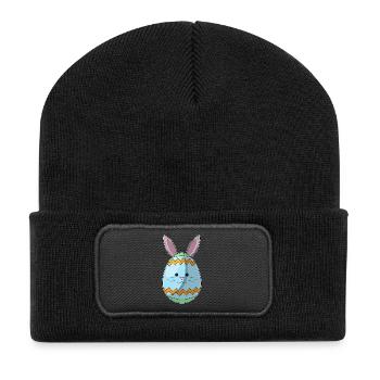 Osterei Ostern Hasenohren - Recycelte Patch Beanie - Schwarz - Vorne