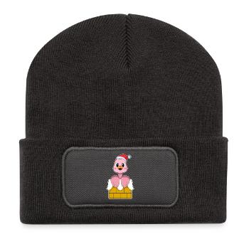 Chapeau de Noël flamant rose - Beanie recyclé à patch - charbon - Devant