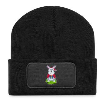 Hase Weihnachten Weihnachtsmütze - Recycelte Patch Beanie - Schwarz - Vorne