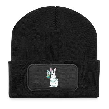 Hase Ostern Angeln - Recycelte Patch Beanie - Schwarz - Vorne