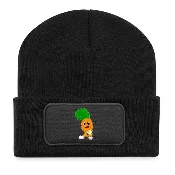 Karotte Volleyballspieler Volleyball - Recycelte Patch Beanie - Schwarz - Vorne
