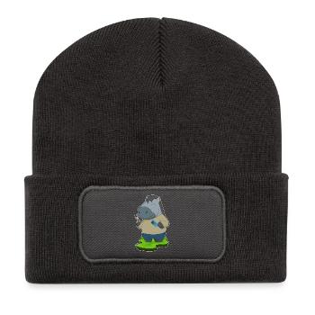 Peigne à ciseaux de coiffeur de cheval - Beanie recyclé à patch - charbon - Devant