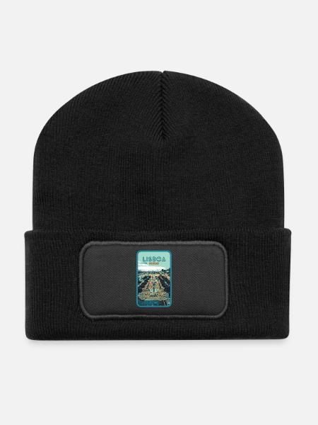 Illustration Place de Rossio, Lisbonne - Beanie recyclé à patch - noir