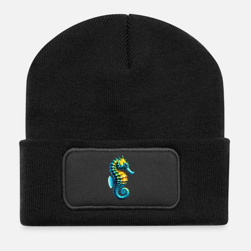 Seepferdchen - Recycelte Patch Beanie - Schwarz