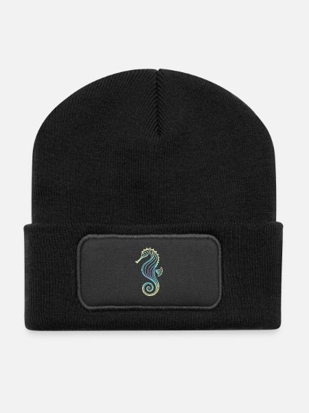 Hippocampe dégradé bleu jaune vert tribal - Beanie recyclé à patch - noir