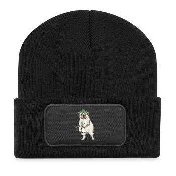Mops Bogenschütze Bogen - Recycelte Patch Beanie - Schwarz - Vorne