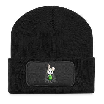 Panda Ostern Hasenohren - Recycelte Patch Beanie - Schwarz - Vorne