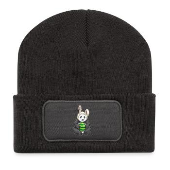 Oreilles de lapin de Pâques panda - Beanie recyclé à patch - charbon - Devant