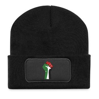 Le poing levé (vert, blanc, noir, rouge) - Beanie recyclé à patch - noir - Devant