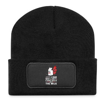 Just a dad who always came back with the milk - Recycelte Patch Beanie - Schwarz - Vorne