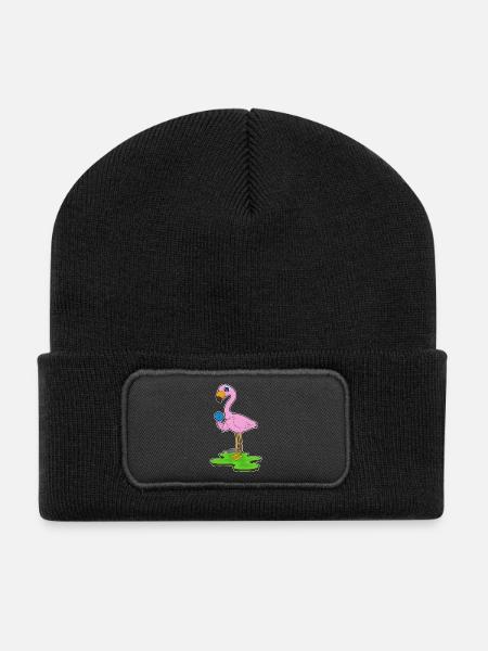 Flamingo Lutscher - Recycelte Patch Beanie - Schwarz