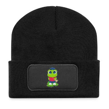 Frosch Musiker Trompete Musik - Recycelte Patch Beanie - Schwarz - Vorne