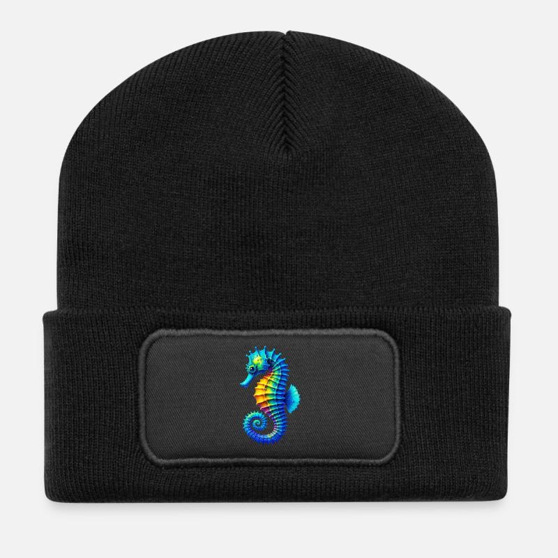 Seepferdchen - Recycelte Patch Beanie - Schwarz