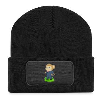 Affe Bräutigam Anzug Hochzeit - Recycelte Patch Beanie - Schwarz - Vorne