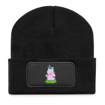 Einhorn Kuchen - Recycelte Patch Beanie - Schwarz - Vorne
