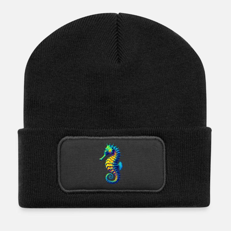 Seepferdchen - Recycelte Patch Beanie - Schwarz