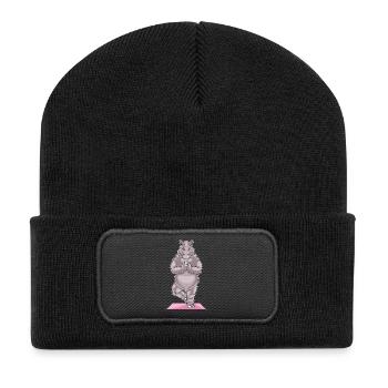 Nilpferd Yoga Fitness Gymnastik - Recycelte Patch Beanie - Schwarz - Vorne