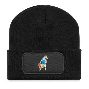 Pferd Basketballspieler Basketball - Recycelte Patch Beanie - Schwarz - Vorne