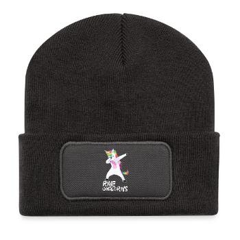 Logo Rave Unicorns White Text - Recycled Patch Beanie - dark grey - Front