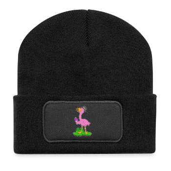 Flamingo Waffeleis - Recycelte Patch Beanie - Schwarz - Vorne