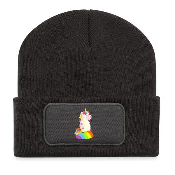 Magisches Einhorn auf dem Regenbogen - 🦄 - Recycelte Patch Beanie - Dunkelgrau - Vorne