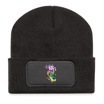 Ein Mädchen mit Blumen Schwebendes Mädchen - Recycelte Patch Beanie - Dunkelgrau - Vorne