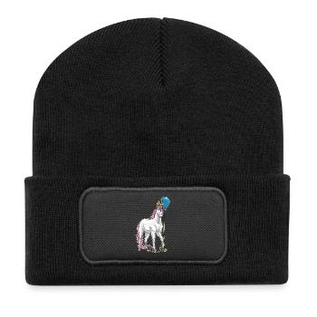 Einhorn Luftballon - Recycelte Patch Beanie - Schwarz - Vorne