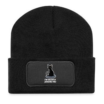 I’m Just Judging You – Sarcastic Black Cat Design - Recycled Patch Beanie - black - Front