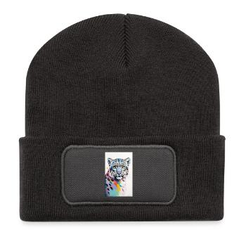Snow Leopard | Leopard | Predator - Recycled Patch Beanie - dark grey - Front